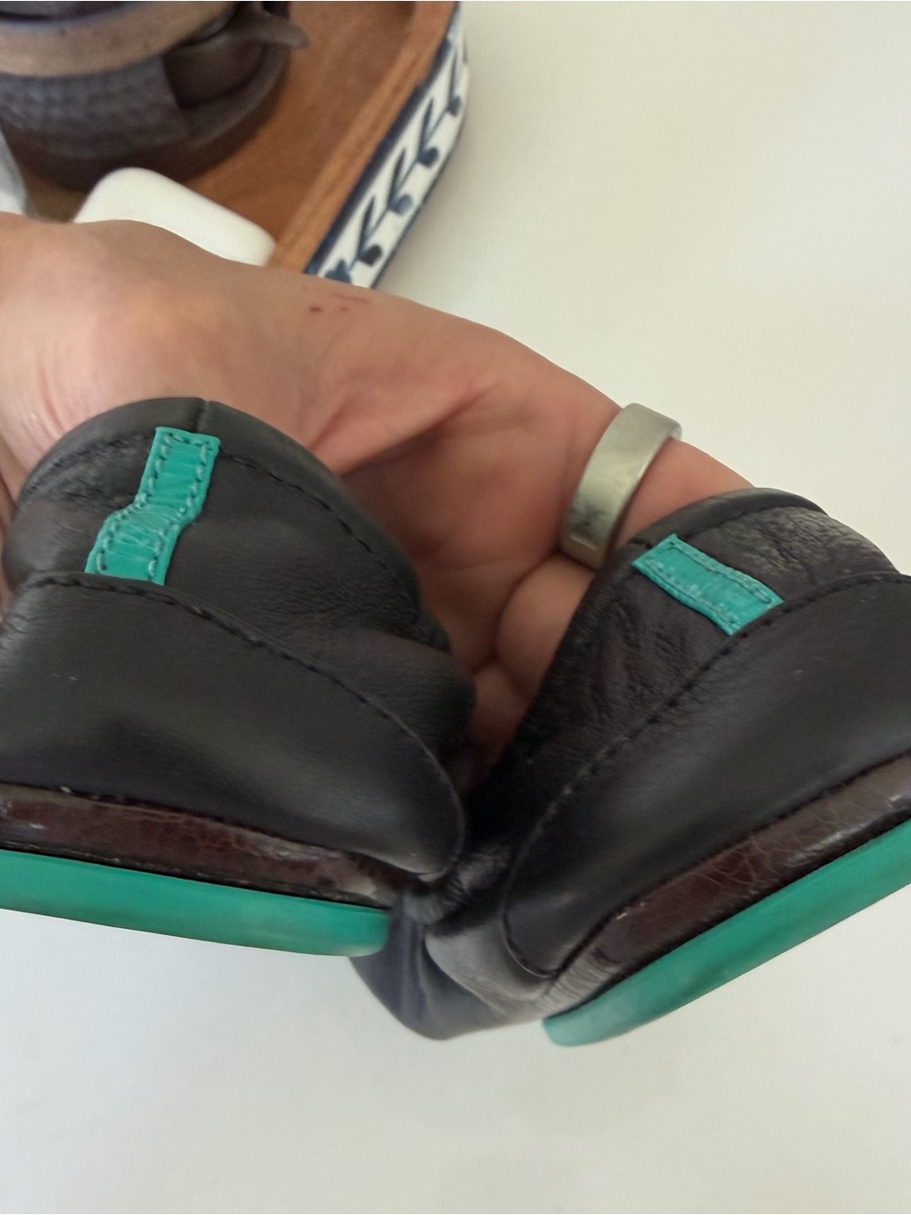Tieks Black Ballet Flats with Teal Accents - Picture 4 of 6